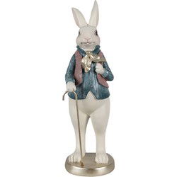 Clayre & Eef Beeld Konijn Wit Blauw Polyresin
