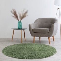 Tapijtenloods Vloerkleed Hoogpolig Shaggy Pulpy Effen Groen- 120 CM ROND