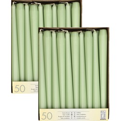 100x stuks dinerkaarsen jade groen 25 cm - Dinerkaarsen