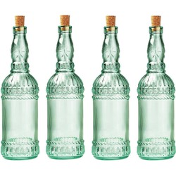 4x stuks glazen fles/karaf met kurk en dop 71 cl - Schenkkannen