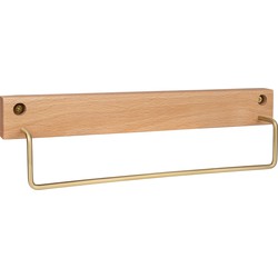 QUVIO Wand handdoekenhouder - Licht hout + goud - 28 CM