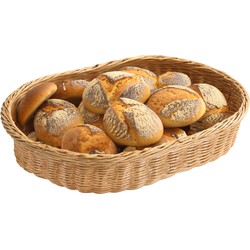 Kesper Brood/fruit mandje - gevlochten kunststof - naturel - ovaal - L40 x B30 x H8 cm - broodmandjes - broodmand