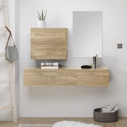 Hangende console met wandopslag en Infinity-spiegel - L130 cm