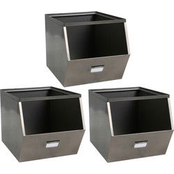 Urban Living Stapelbare opbergmand - 3x - Open Metal Box - 23 x 32 x 21 cm - Opbergmanden
