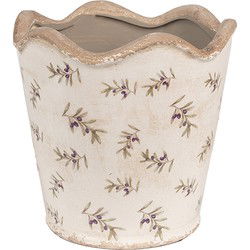 Clayre & Eef Bloempot Binnen  Ø 19x18 cm Beige Blauw Keramiek Olijven Plantenpot