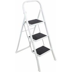 Inklapbare keukentrap - wit/zwart - 3 treden - 105 cm - huishoudtrap - Huishoudtrapjes