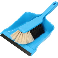 Brumag Stoffer en blik - kunststof - 35 x 25 cm - lichtblauw - met rubber rand - Stoffer en blik