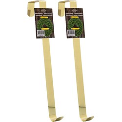 2x stuks kerstkrans ophangen messing goud hangers/deurhangers 27 cm - Kerstkransen