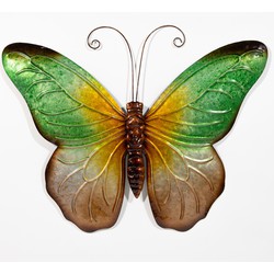Anna's Collection Muurvlinder - groen - 32 x 24 cm - metaal - tuindecoratie - Tuinbeelden