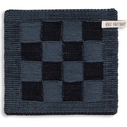 Knit Factory Gebreide Pannenlap Block - Zwart/Granit - 23x23 cm