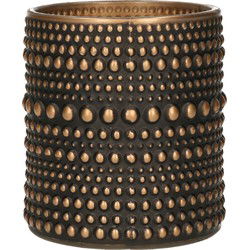 Countryfield theelichthouder/kaarsenhouder - zwart/brons - H12 cm - Waxinelichtjeshouders
