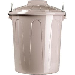 2x stuks kunststof afvalemmers/vuilnisemmers taupe 21 liter met deksel - Prullenbakken