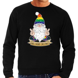 Bellatio Decorations foute kersttrui/sweater heren - Pride Gnoom - zwart - LHBTI/LGBTQ kabouter S - kerst truien