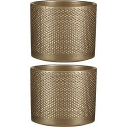 Mica Decorations Bloempot - 3x - goud - relief - keramiek - D15 x H13 cm - Plantenpotten