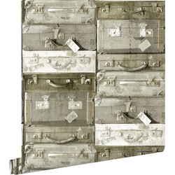 ESTAhome behang vintage koffers lichtbruin - 53 cm x 10,05 m - 138213