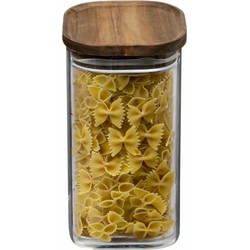 Voorraadbus/voorraadpot 1,3L glas met acacia houten deksel - Voorraadpot