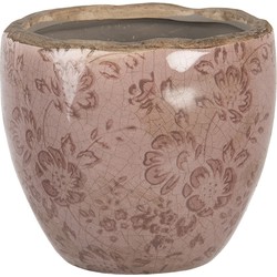 Clayre & Eef Bloempot  Ø 11x10 cm Roze Keramiek Rond Bloemen Bloempot binnen