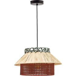 Kave Home - Pulmi-plafondlamp van raffia met natuurlijke, terracotta en blauwe afwerking Ø 40 cm