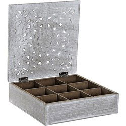 Items Theedoos - mandala - wit - 9-vaks - hout - 23 x 23 x 7 cm - Theedozen