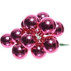 10x Fuchsia roze mini kerststukjes insteek kerstballetjes 2 cm van glas - Kerststukjes