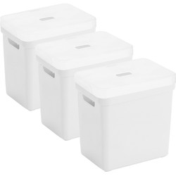 Set van 3x opbergboxen/opbergmanden wit van 25 liter kunststof met transparante deksel - Opbergbox