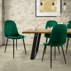 Eetkamerstoel set van 4 met rugleuning Donkergroen Keukenstoel met microvezel fluwelen hoes ML design