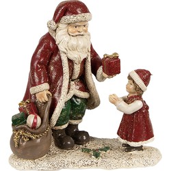 Clayre & Eef Beeld Kerstman 14x9x14 cm Rood Polyresin Kerstdecoratie