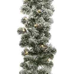 1x Groene dennenslinger kerstslingers met sneeuw en licht 270 x 25 cm - Guirlandes