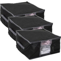 5Five Dekbed/kussen opberghoes - 3x - zwart - 40 x 25 cm - Opberghoezen