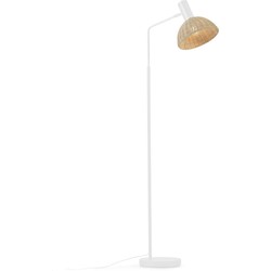 Kave Home - Vloerlamp Damila in metaal wit en rotan met natuurlijke finish