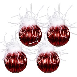 Clayre & Eef Kerstbal Set van 4  Ø 10 cm Rood Wit Glas Kerstdecoratie
