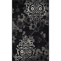 Safavieh Floral Glam Damask Indoor Woven Area Rug, Adirondack Collection, ADR114, in Black & Silver, 91 X 152 cm