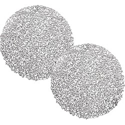 Set van 2x stuks ronde gedecoreerde Placemats metallic zilver look diameter 38 cm - Placemats