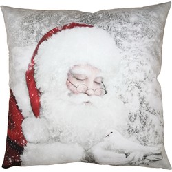 Clayre & Eef Kussenhoes  45x45 cm Wit Rood Polyester Kerstman Sierkussenhoes