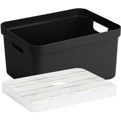 Opbergbox/opbergmand zwart 32 liter kunststof met deksel - Opbergbox