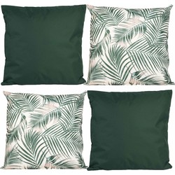 Bank/tuin kussens set - voor binnen/buiten - 4x stuks - groen/palm print - 45 x 45 cm - Sierkussens
