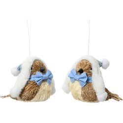 Vogel stro l8b13h12 cm mist blauw a2 kerst