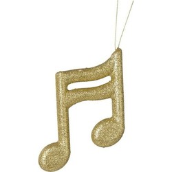 1x Kerst hangdecoratie gouden glitter muzieknootje 15 cm - Kersthangers