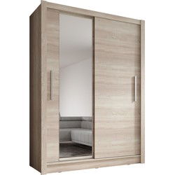 Meubella - Kledingkast Bazarre - Eiken - 155 cm - Met spiegel