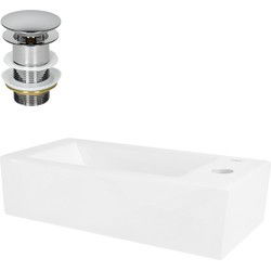 Wastafel incl. zilveren kabelwaste zonder overloop 46x26,5x11 cm wit keramiek ML design