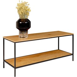 Vita TV Stand - TV table with black frame and two oak look shelves 100x36x45 cm