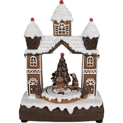 Clayre & Eef Kerstdecoratie met LED-verlichting en muziek 20x11x27 cm Bruin Kunststof Gingerbread house Peperkoekhuisje