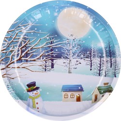 Kerst dinerbord/ontbijtbord - metaal - 26 cm - sneeuwman - Bordjes