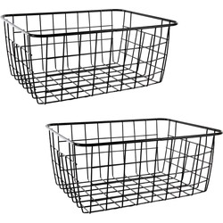 Svenska Living Opbergmand - 2x - zwart - industriele draadmand - 18x24x10cm - Opbergmanden