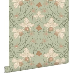 ESTAhome behang vintage bloemen in art nouveau stijl vergrijsd groen en terracotta - 50 x 900 cm - 139667