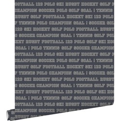 ESTAhome behang sport teksten grijsblauw - 53 cm x 10,05 m - 115624