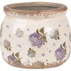 Clayre & Eef Bloempot  Ø 12x10 cm Beige Blauw Keramiek Bloemen Bloempot Binnen