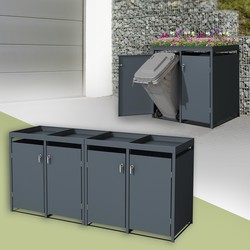 Afvalbakbox met plantendak voor 4 afvalbakken 240L 264x80x124 cm antraciet staal ML design