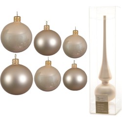 Groot pakket glazen kerstballen 50x champagne glans/mat 4-6-8 cm met piek mat - Kerstbal