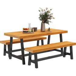 Tuintafelset voor 4 Personen met houten tafelblad - Zwart/Bruin